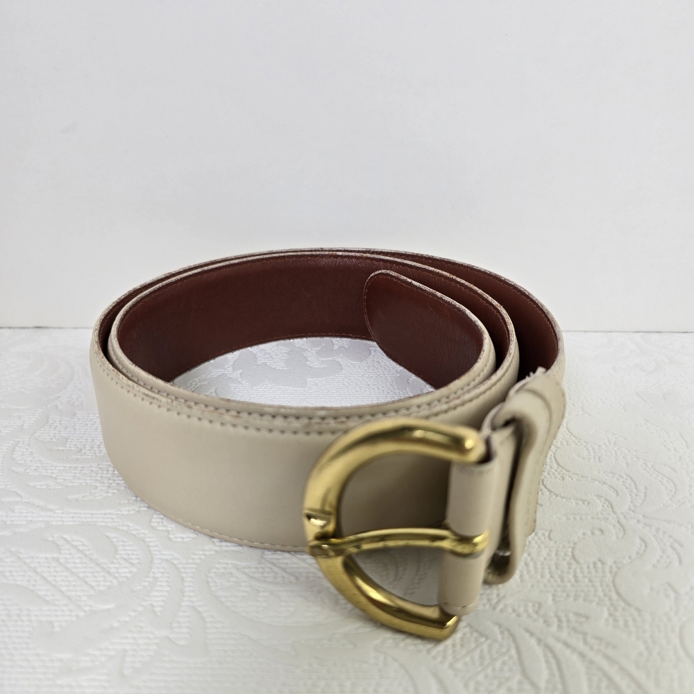 COACH 8500 Genuine Bone Leather D Ring Solid Brass Buckle Belt Women's Sz Large
